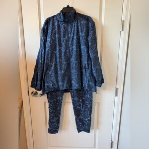 Athleta Blue Patterned Track Pants & Jacket Set